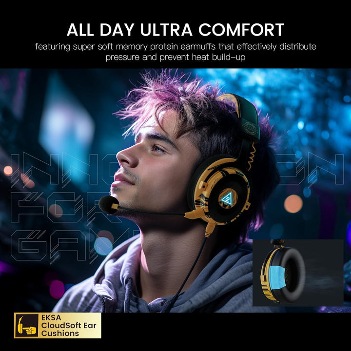 EKSA Gaming Headset, 7.1 Surround Sound PC Headset mit Noise Cancelling Mikrofon, USB & 3,5 mm Audio