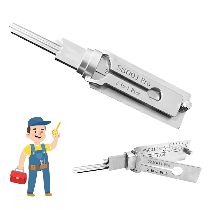 SS001 Dietrich-Werkzeug für Doppelrillentürschloss Pro, Edelstahl | Stainless Steel Key, 2-in-1-Deco