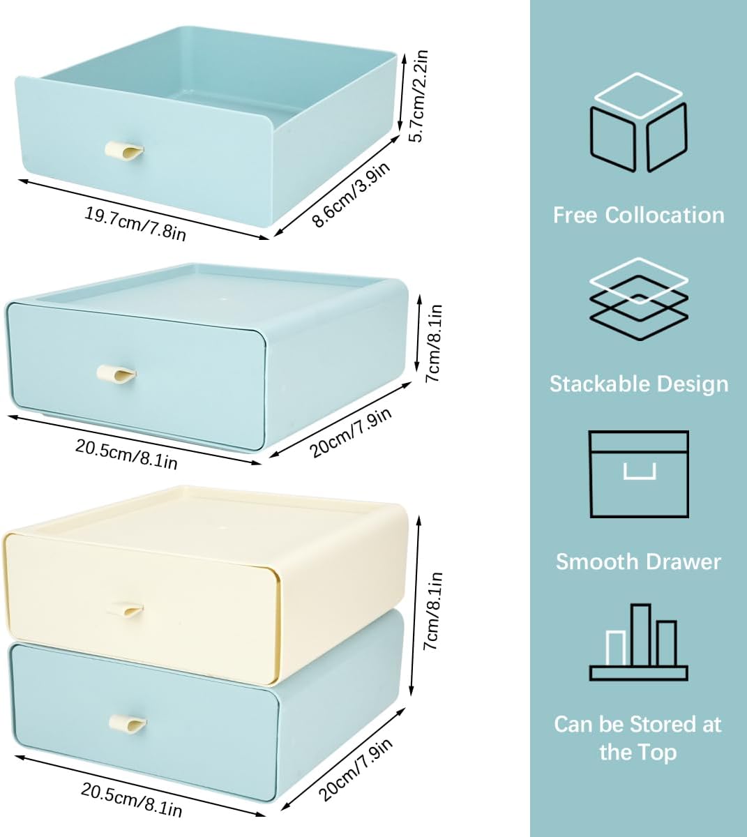 TIE-DailyNec 6 Stück Stapelbare Schubladenboxen, Kosmetik Organizer Schubladenbox, Aufbewahrungsbox