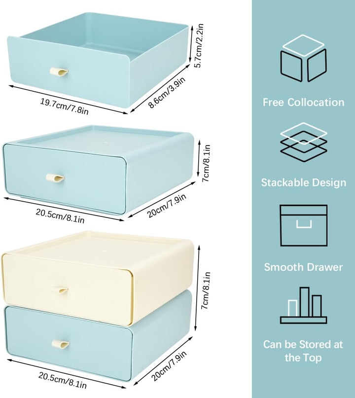 TIE-DailyNec 6 Stück Stapelbare Schubladenboxen, Kosmetik Organizer Schubladenbox, Aufbewahrungsbox