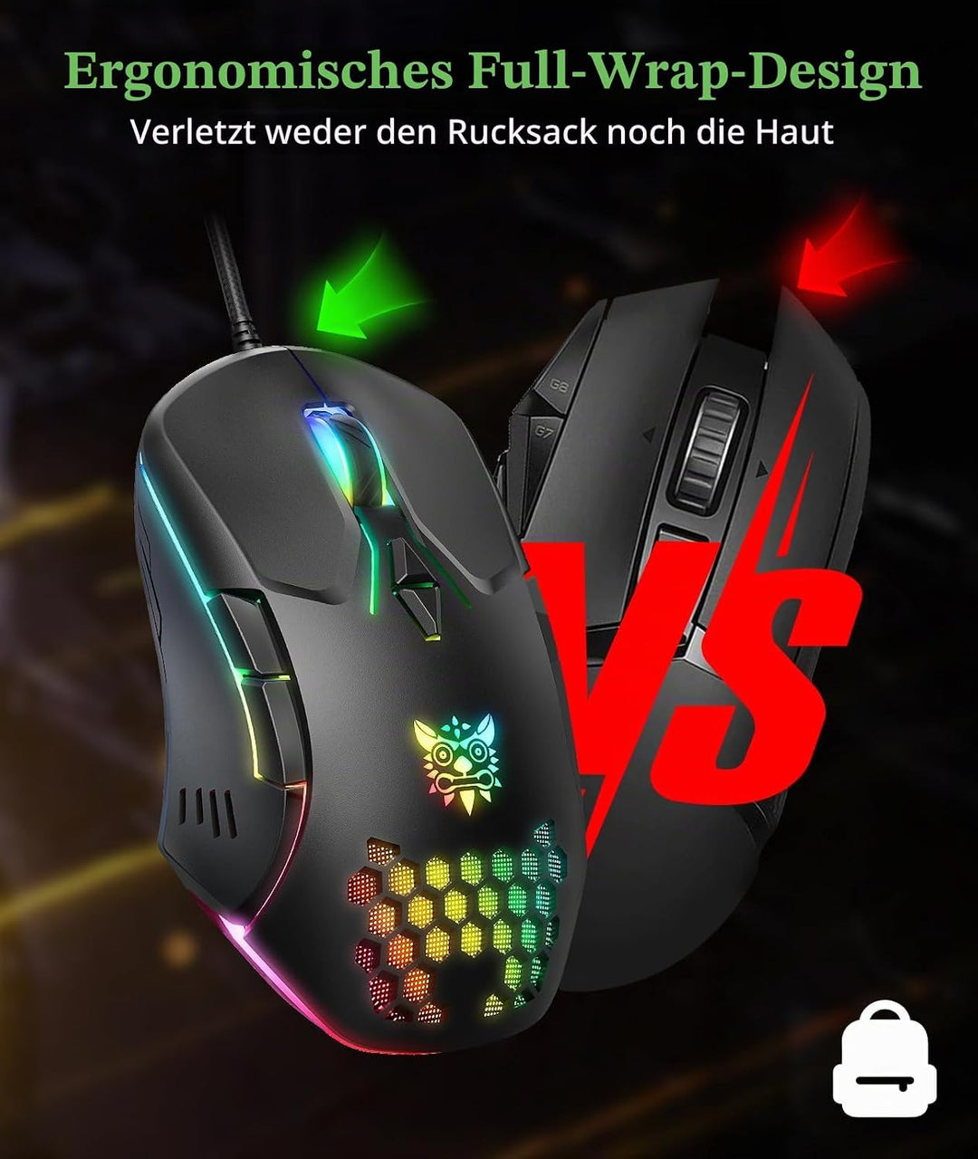 ONIKUMA GAMING Kabelgebundene Gaming-Maus mit 7 Farben LED-Hintergrundbeleuchtung, Computer-Maus für