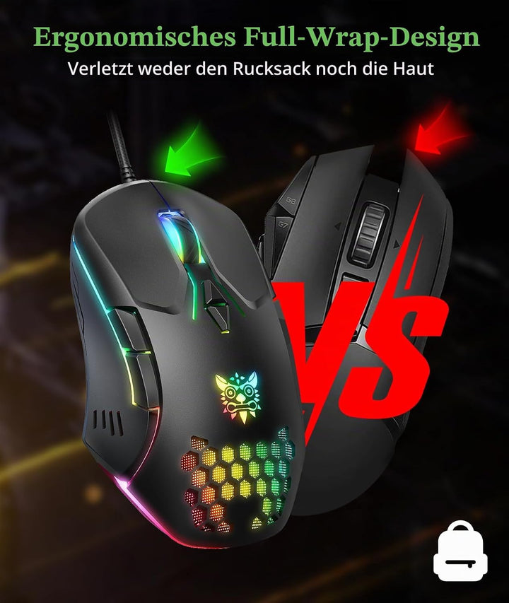 ONIKUMA GAMING Kabelgebundene Gaming-Maus mit 7 Farben LED-Hintergrundbeleuchtung, Computer-Maus für