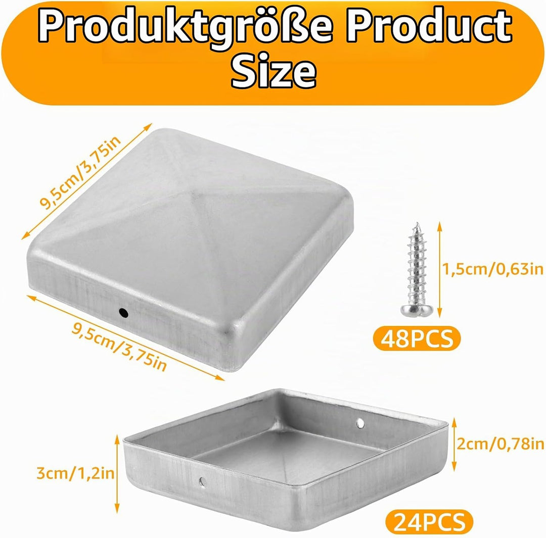 24 Stück Pfostenkappen 90x90mm, Zaunkappe Abdeckkappe mit Schrauben, Zaunpfosten Kappen für Pfosten