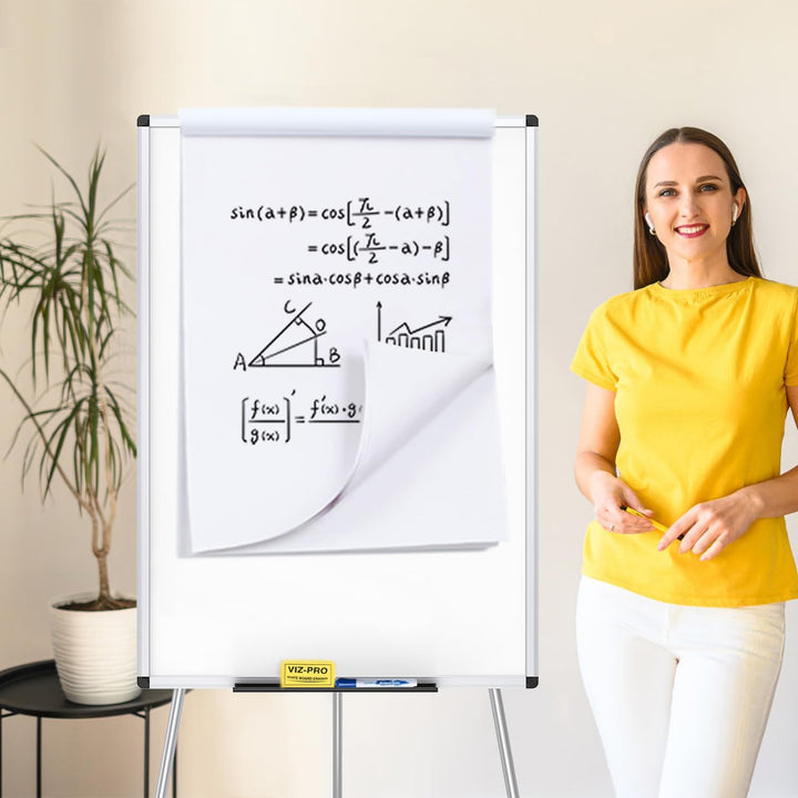 VIZ-PRO Whiteboard/Flipchart-Staffelei, höhenverstellbar, nicht magnetisch, trocken abwischbar, 90 x