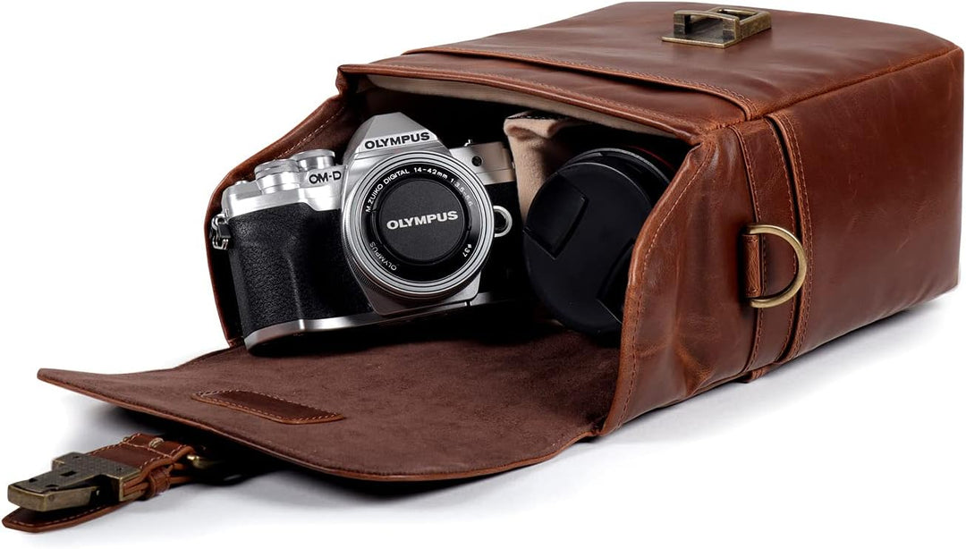 MegaGear MG1523 Kameratasche - Kuriertasche aus Leder für Spiegellose, Sofortbild - und DSLR Kameras