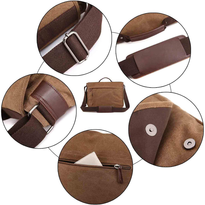 Neuleben Wasserdicht Laptoptasche für 17'' Laptop Vintage Schultertasche Umhängetasche Canvas Leder