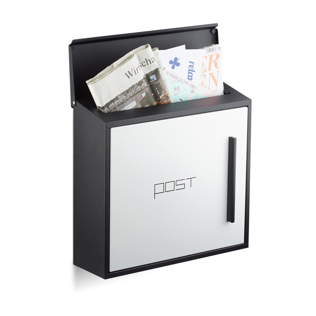 Relaxdays Briefkasten weiss modern Zweifarben Design, DIN-A4 Einwurf, Stahl, gross, HxBxT: 33 x 35 x
