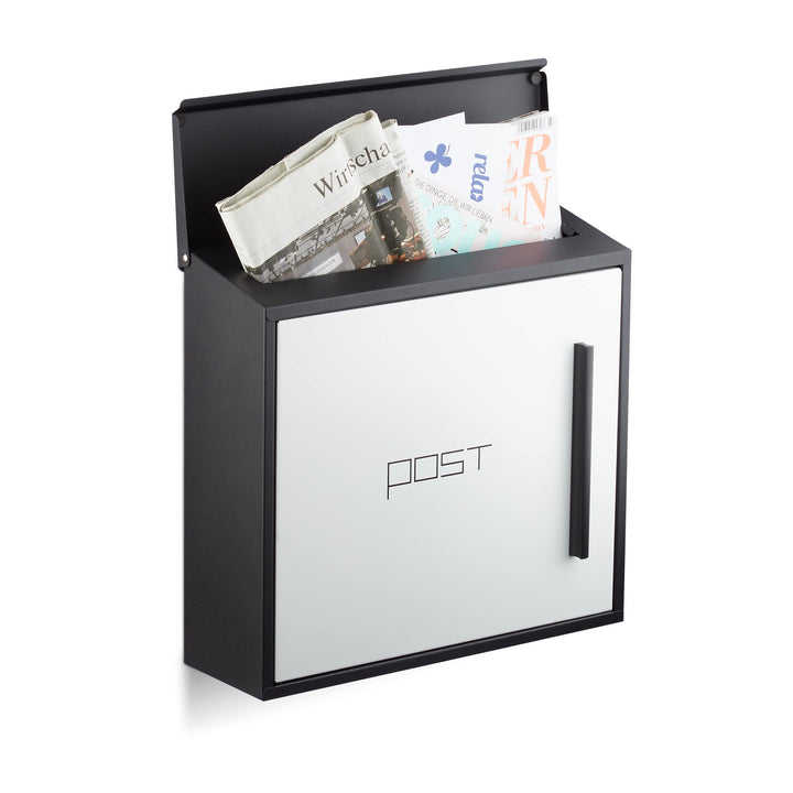 Relaxdays Briefkasten weiss modern Zweifarben Design, DIN-A4 Einwurf, Stahl, gross, HxBxT: 33 x 35 x