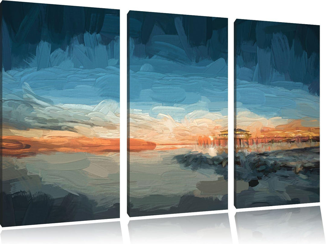 Pixxprint Timmendorfer Strand als Leinwandbild/Grösse: 3 Teilig (120x80) cm/Wandbild/Kunstdruck/fert