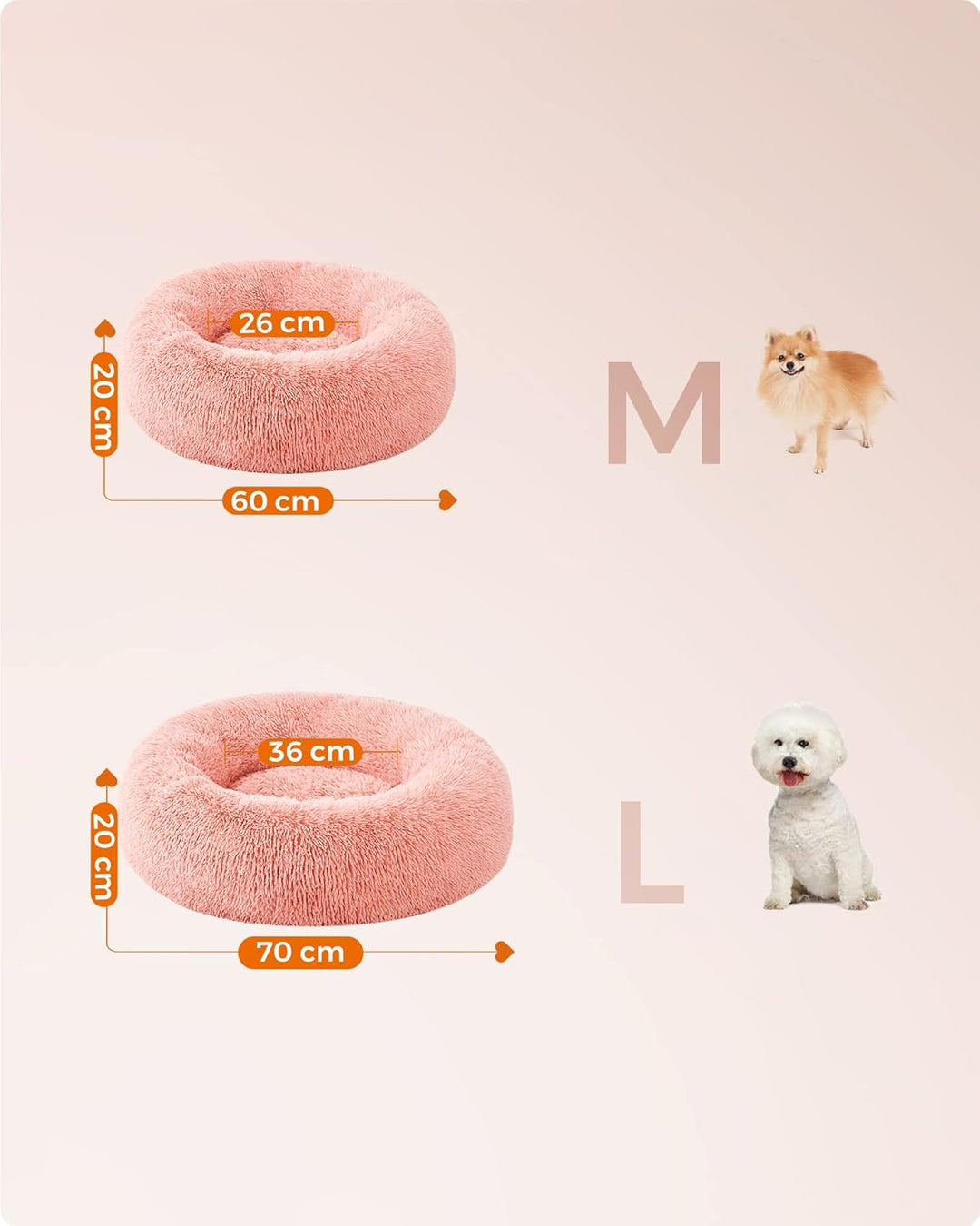 Feandrea Hundebett flauschig, Katzenbett, Donut Kissen, waschbar, Polsterung in der Mitte herausnehm