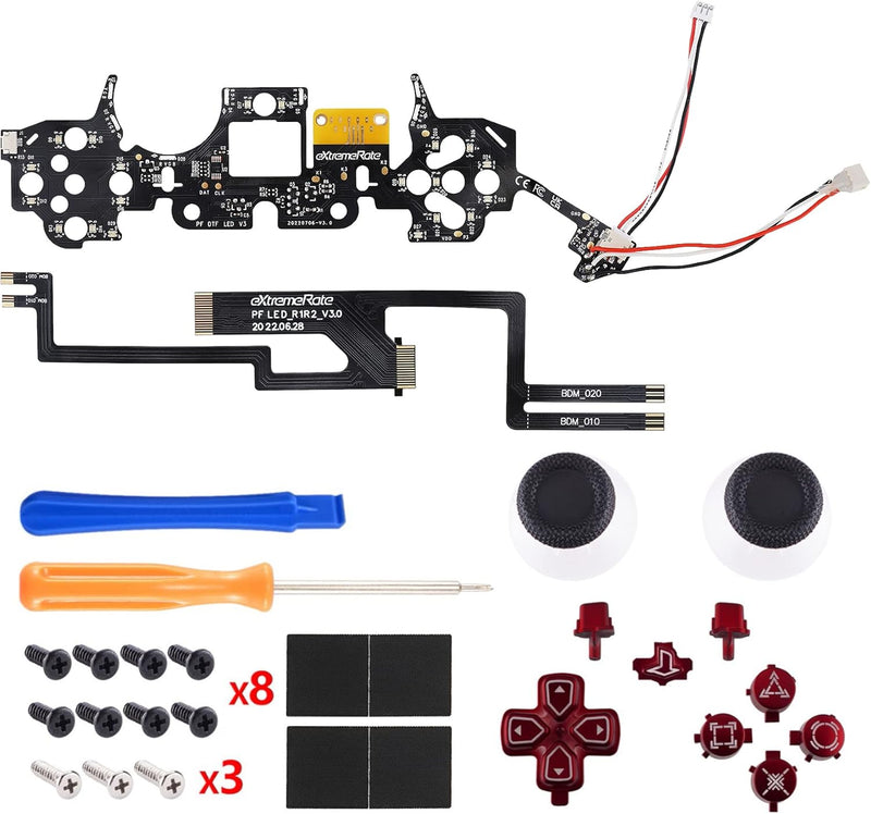 eXtremeRate 9 Modi 7 Farben DTF V3 LED Kit für ps5 Controller Ersatz Leuchttaste D-Pad Thumbsticks S