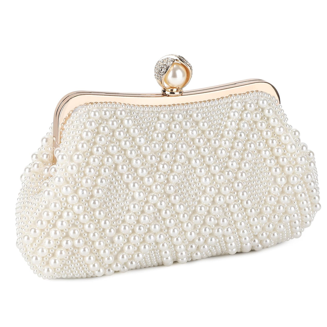 BAIGIO Perlen Damen Clutch Beige Abendtasche Brauttasche Elegant Handtasche Luxury Clutch für Mädceh