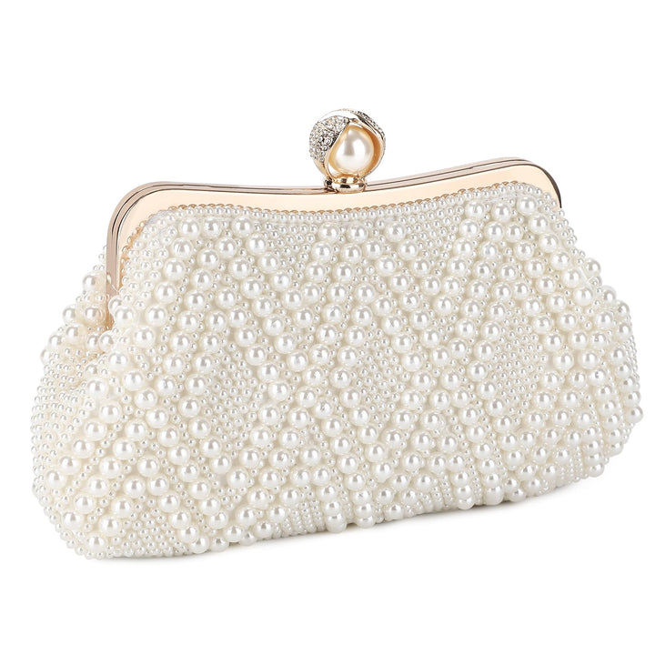 BAIGIO Perlen Damen Clutch Beige Abendtasche Brauttasche Elegant Handtasche Luxury Clutch für Mädceh