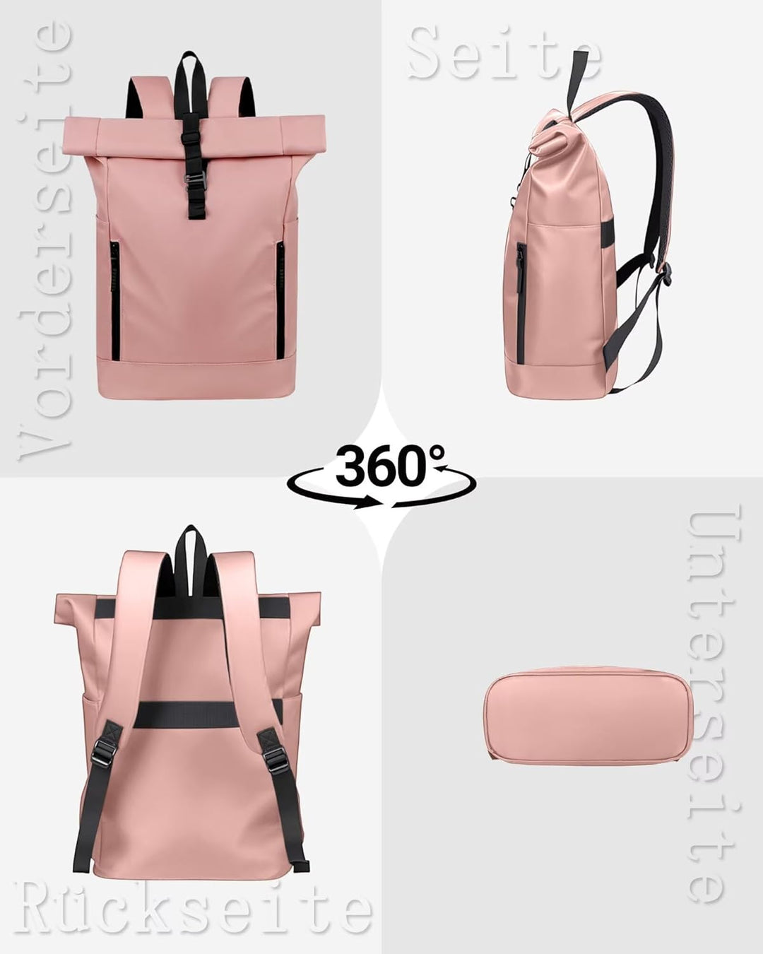 Rolltop Rucksack Damen Wasserdicht Klein Laptop Rucksack mit Computerfach 16 Zoll Elegant Reiserucks