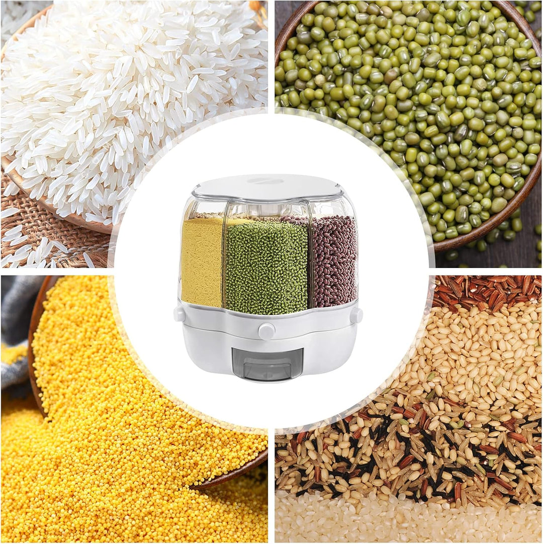 Cereal Dispenser, 6-Grid Rotating Dry Food Dispenser Kitchen Rice Flour Sugar Grain Storage Bucket K
