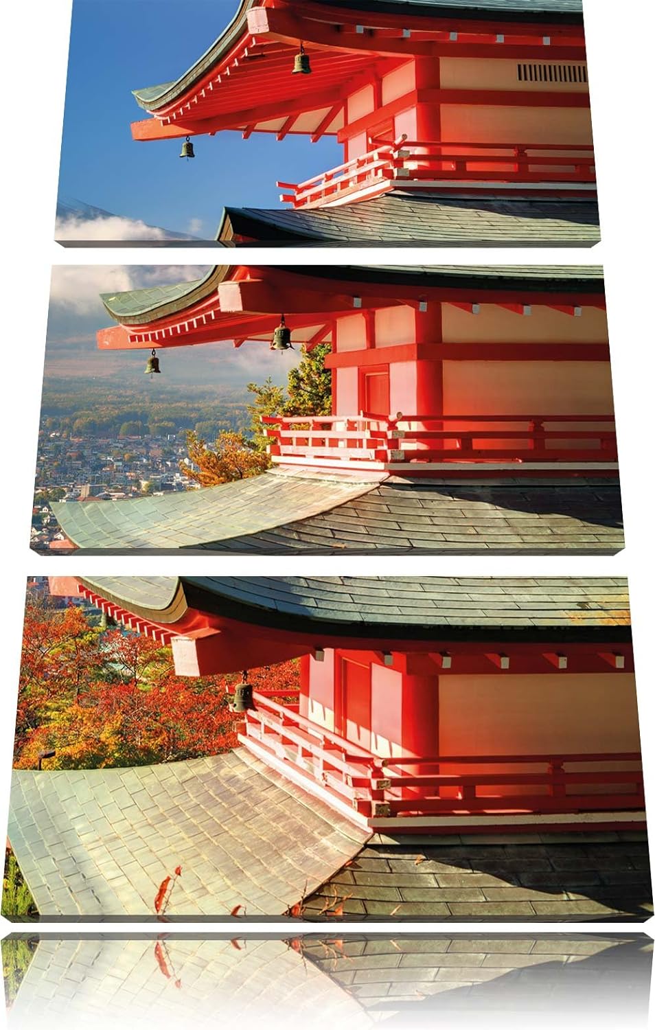 Pixxprint Tempel am Fudschijama Japan 3-Teiler Leinwandbild 120x80 Bild auf Leinwand