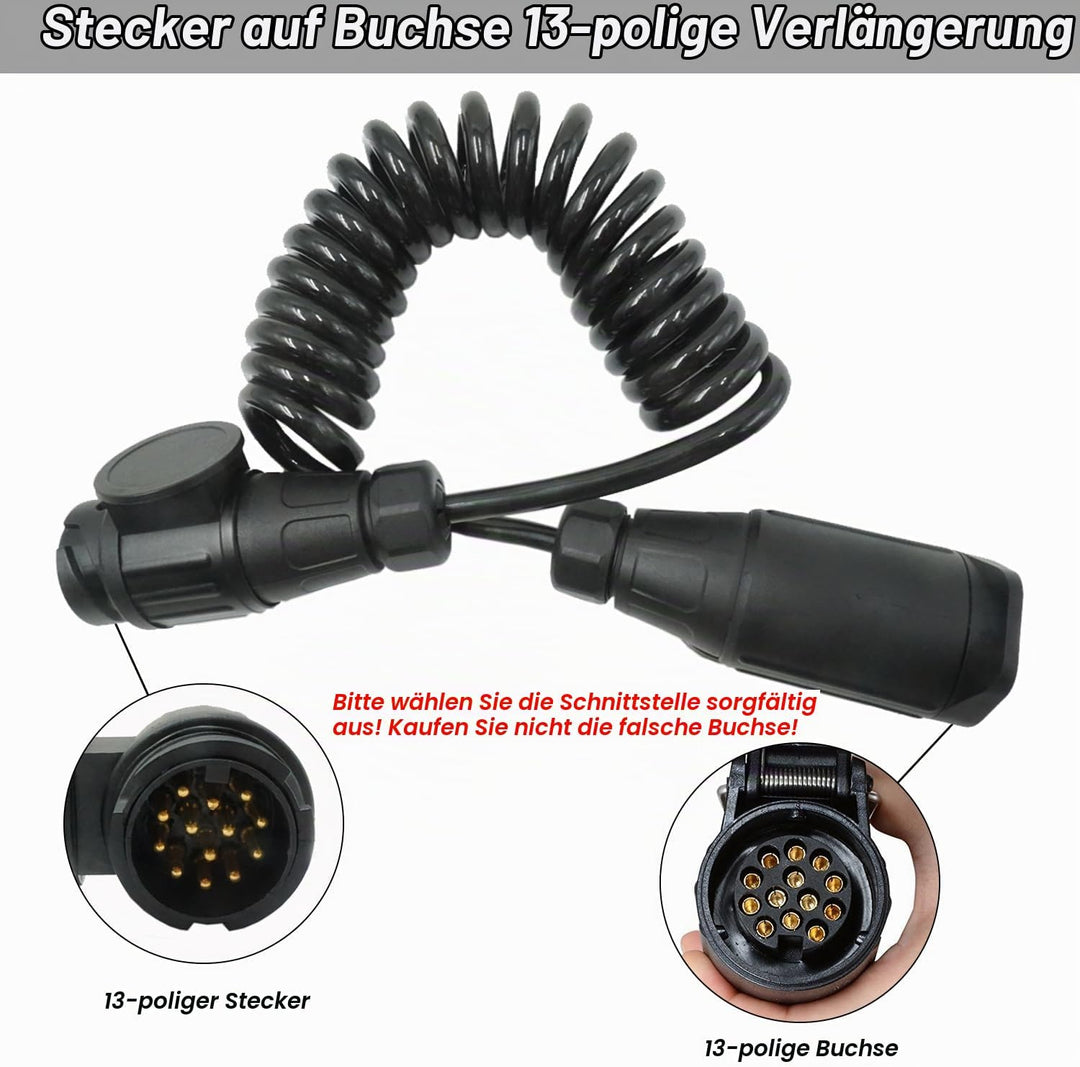 13 polig Anhänger Verlängerungskabel 3m Anhänger Adapterkabel Stecker auf Buchse Kupplung Spiralkabe