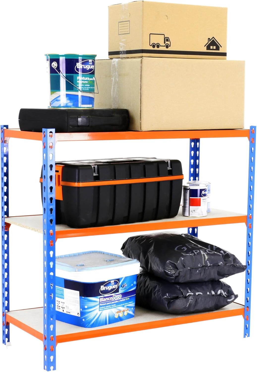 SimonRack Schwerlastregal, Lagerregal, 90x100x30 cm, Metallregal, Kellerregal, Biegestelle 150 kg, 3