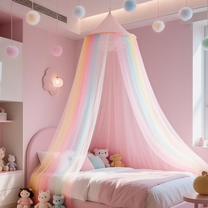 Diealles Shine Betthimmel Mädchen, Regenbogen Baldachin Kinderzimmer, Hängendes Mückennetz Bett, Fli