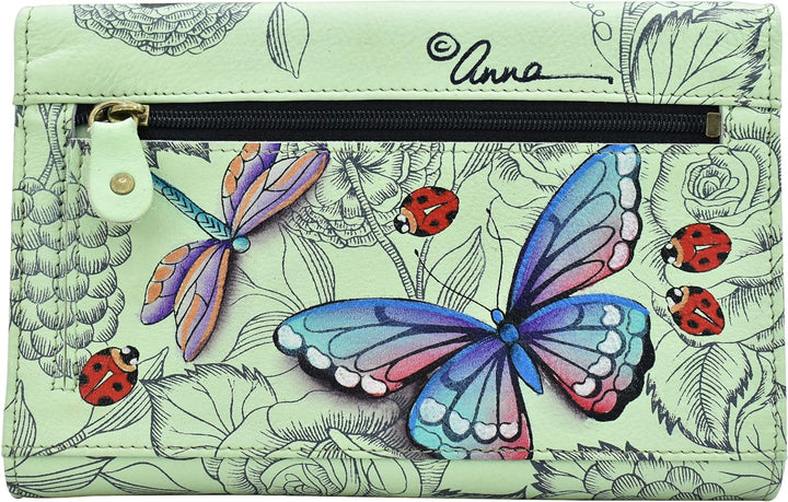 Anna by Anuschka Damen Geldbörse aus echtem Leder, handbemalt, gross, dreifach gefaltet, Scheckbuch,