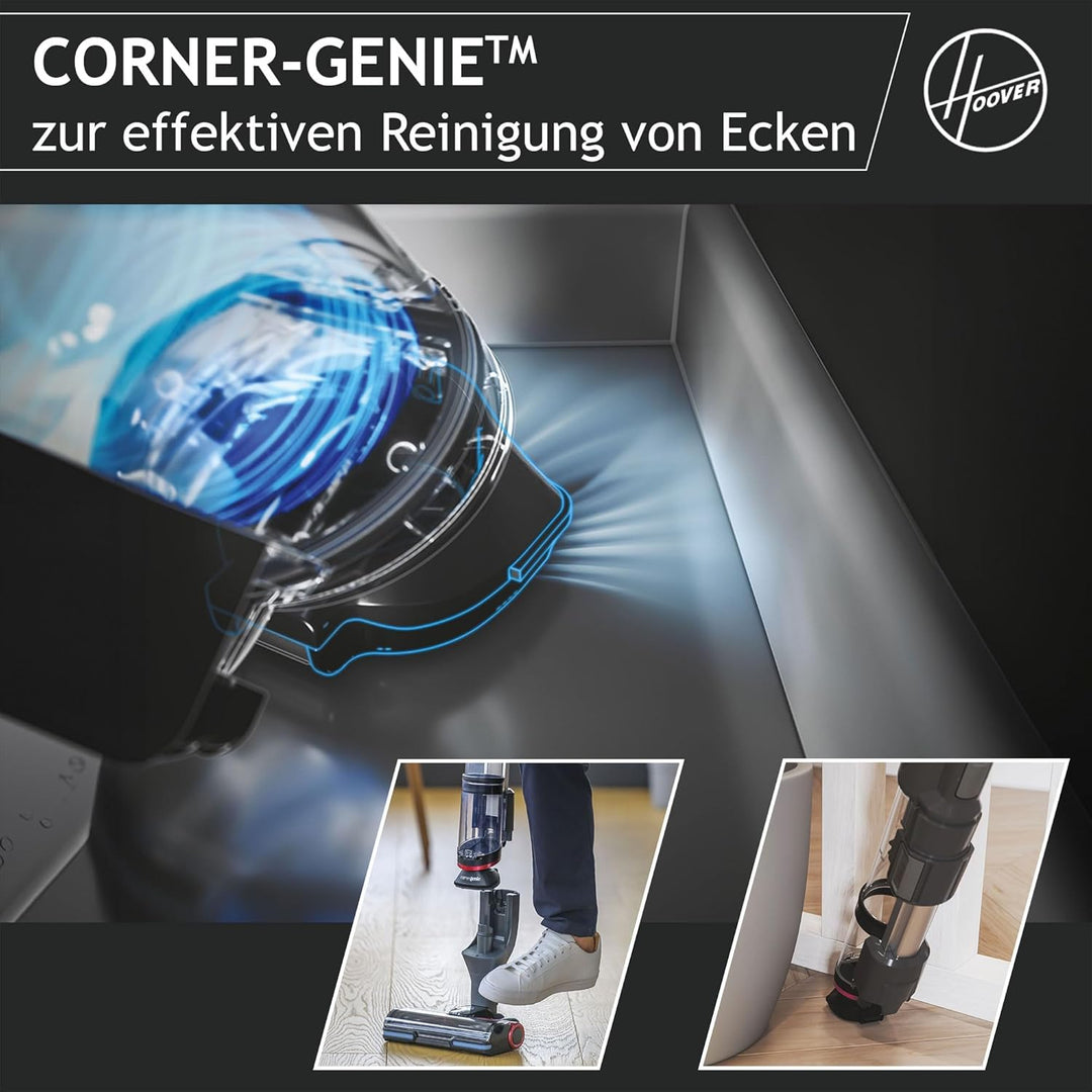 HOOVER HFX Akku Staubsauger mit LED-Licht, bis 120 m² saugen I Staubsauger kabellos mit CORNER GENIE