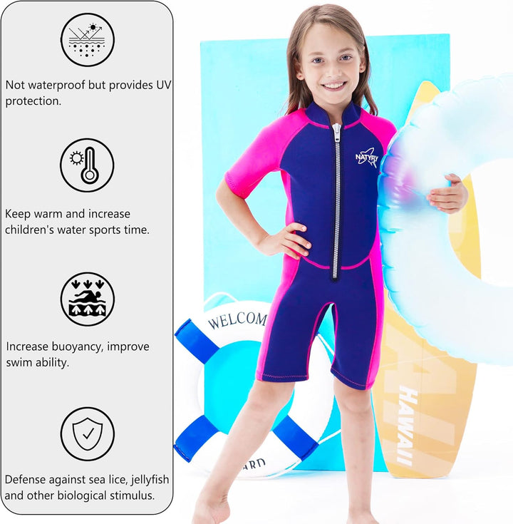 NATYFLY Kids Shorty Neoprenanzug 2.5mm Kinder Neopren Thermal Badeanzug UV-Schutz Badeanzüge für Mäd