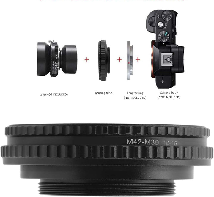 M42 Objektiv auf M39 Kamera einstellbarer fokussierender Helicoid Ringadapter, 10-15 mm/0,4-0,6 Zoll