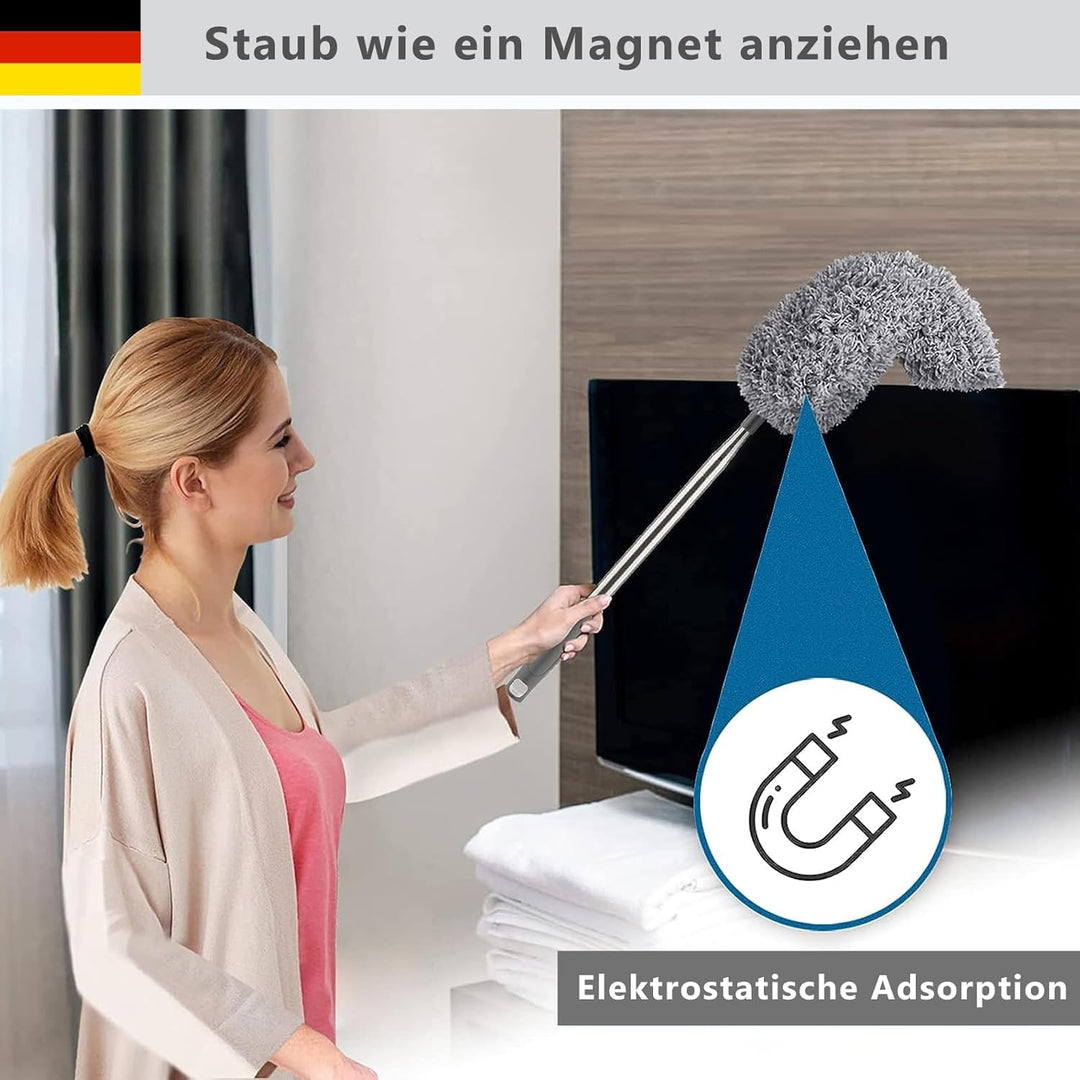 Staubwedel Teleskop Waschbar 6er Set Mikrofaser Köpfe– Staubwedel Lang Ausziehbar Bis 2.5M – Staubwi