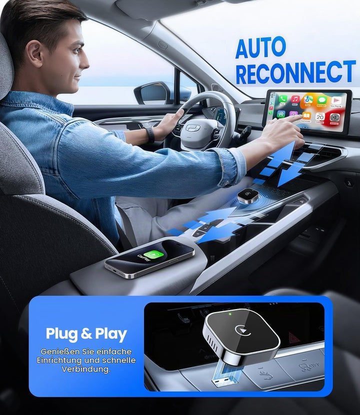 MZU CarPlay Wireless Adapter für iPhone – Upgrade auf kabelloses CarPlay, Plug &amp; Play, USB/Type-C, M