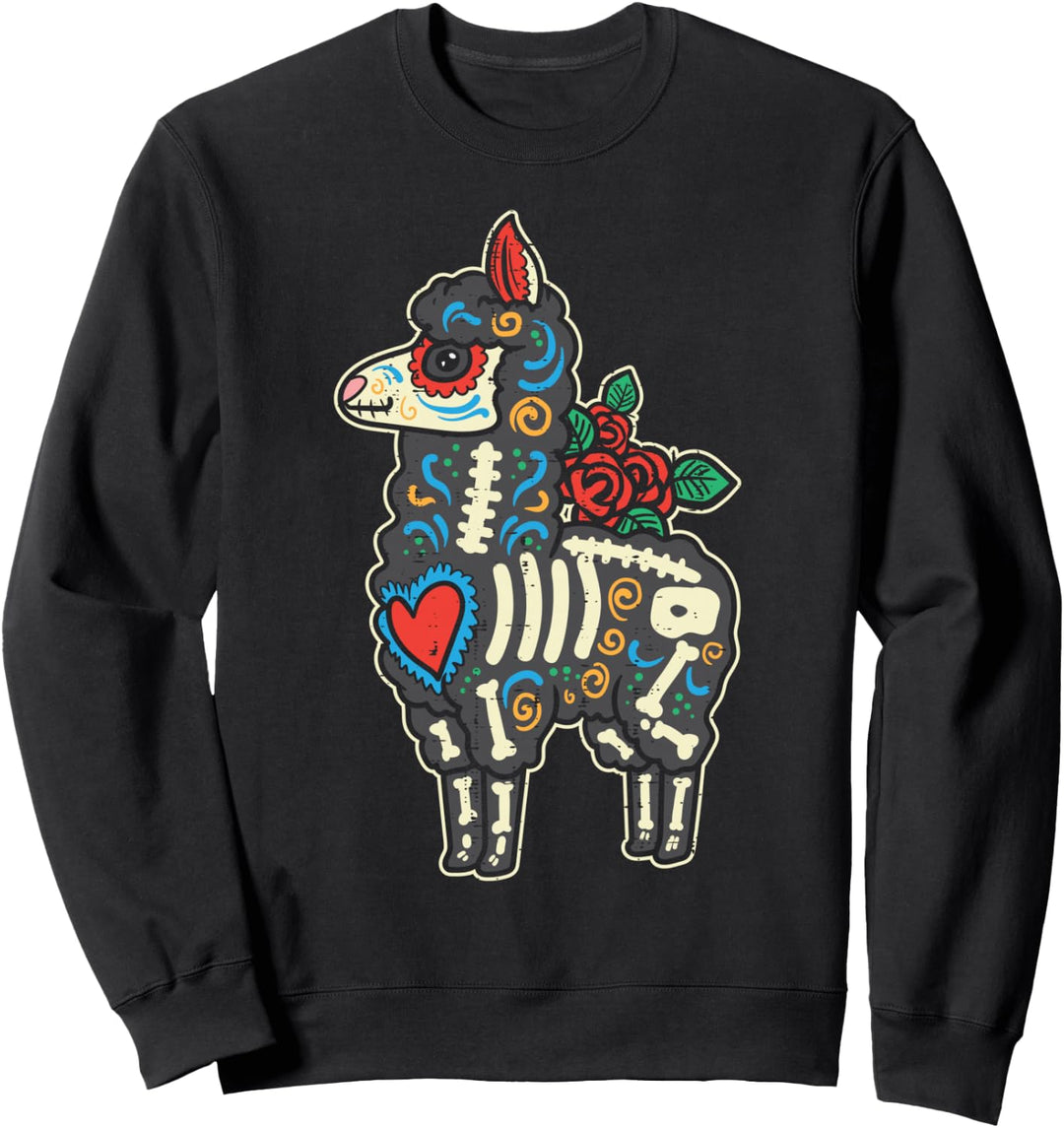 Sugar Skull Lama Alpaka Dia De Muertos Mexican Halloween Sweatshirt