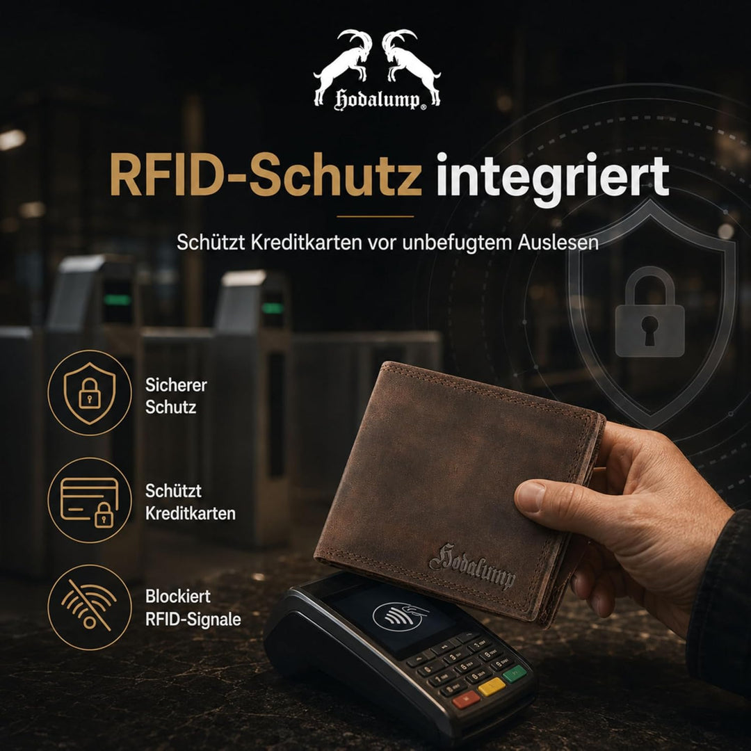 Echt-Leder Geldbörse • Premium Geldbeutel für Damen und Herren mit RFID-Schutz • Langlebiges Portmon