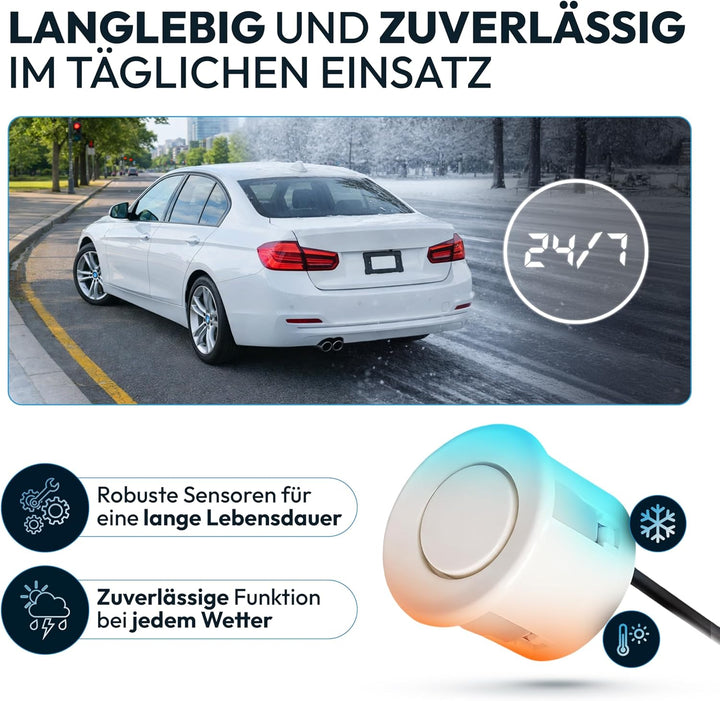 VSG24 Premium Einparkhilfe hinten mit Display zum nachrüsten am Auto, PDC Parksensoren hinten mit St