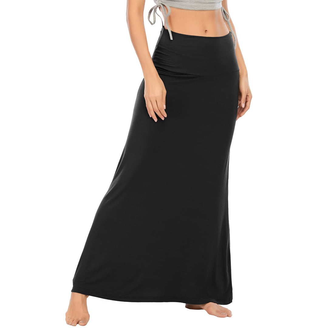 Durio Rock Maxirock Lang Damen Rock Weich Sommerrock Elegant Freizeitrock mit Hohem Bund Elastisch S