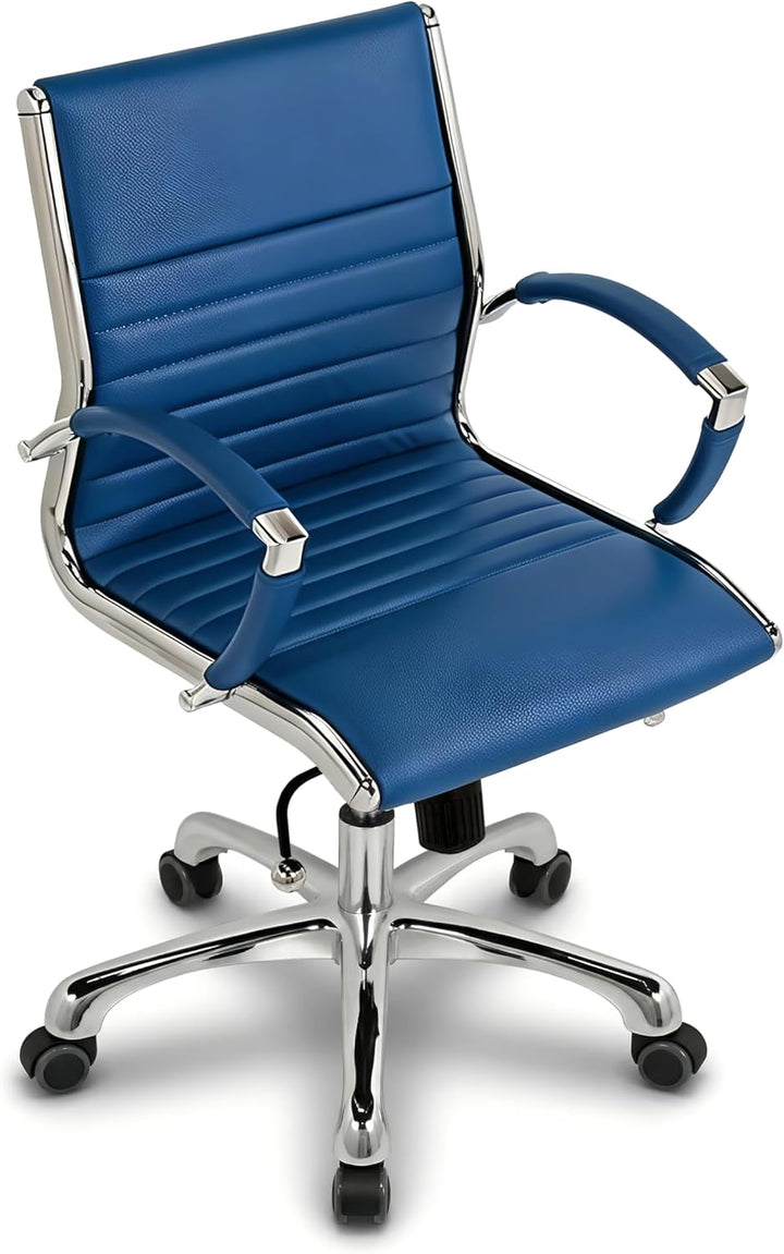 VERSEE Premium Echt-Leder Bürostuhl Montreal in Blau – Ergonomischer Schreibtischstuhl mit Sitzhöhe