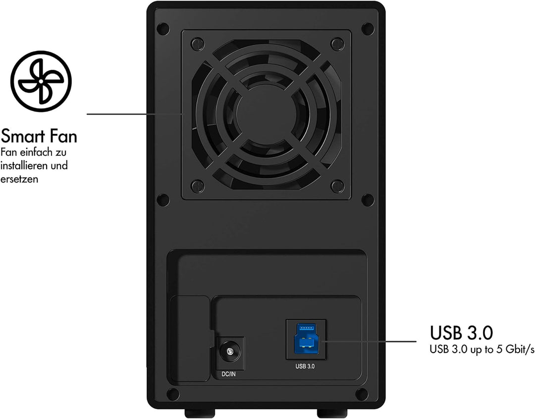 ICY BOX IB-RD3620SU3 Externes 2-fach Gehäuse (Raid 0/1, Single, JBOD) für 2x 3, 5 Zoll SATA i, II, I