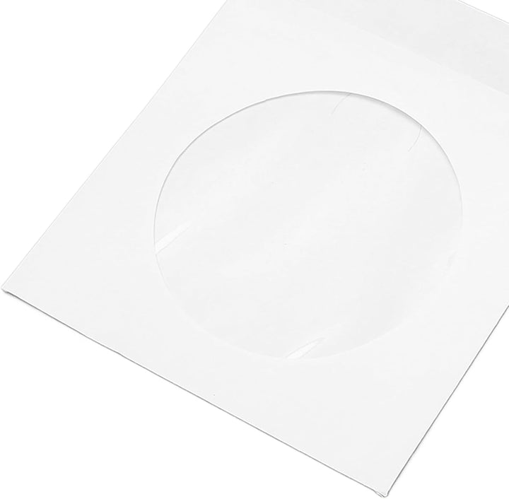 100er-Pack Dicke Weisse CD-DVD-Hüllen aus Papier mit Fensterausschnitt und Klappe, Wiederverwendbare