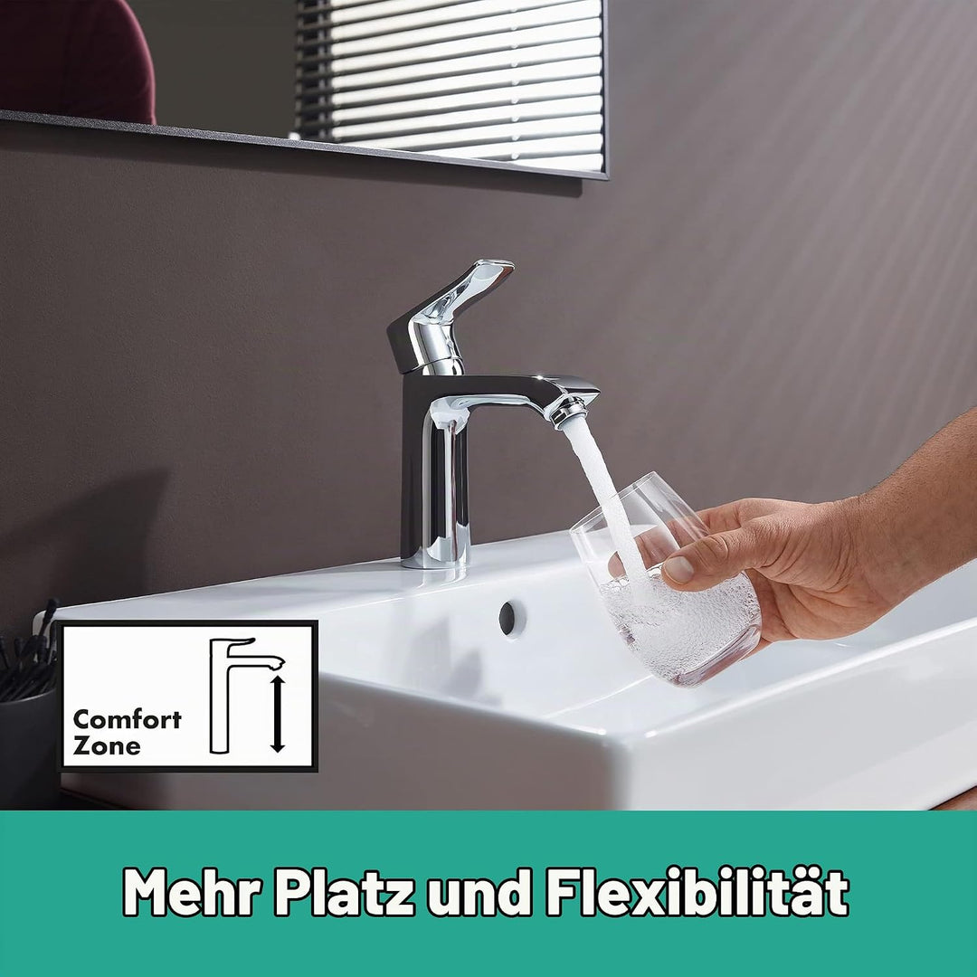 hansgrohe Wasserhahn Metris (Armatur mit Auslaufhöhe 110mm, ohne Ablaufgarnitur) Chrom Chrom Auslauf
