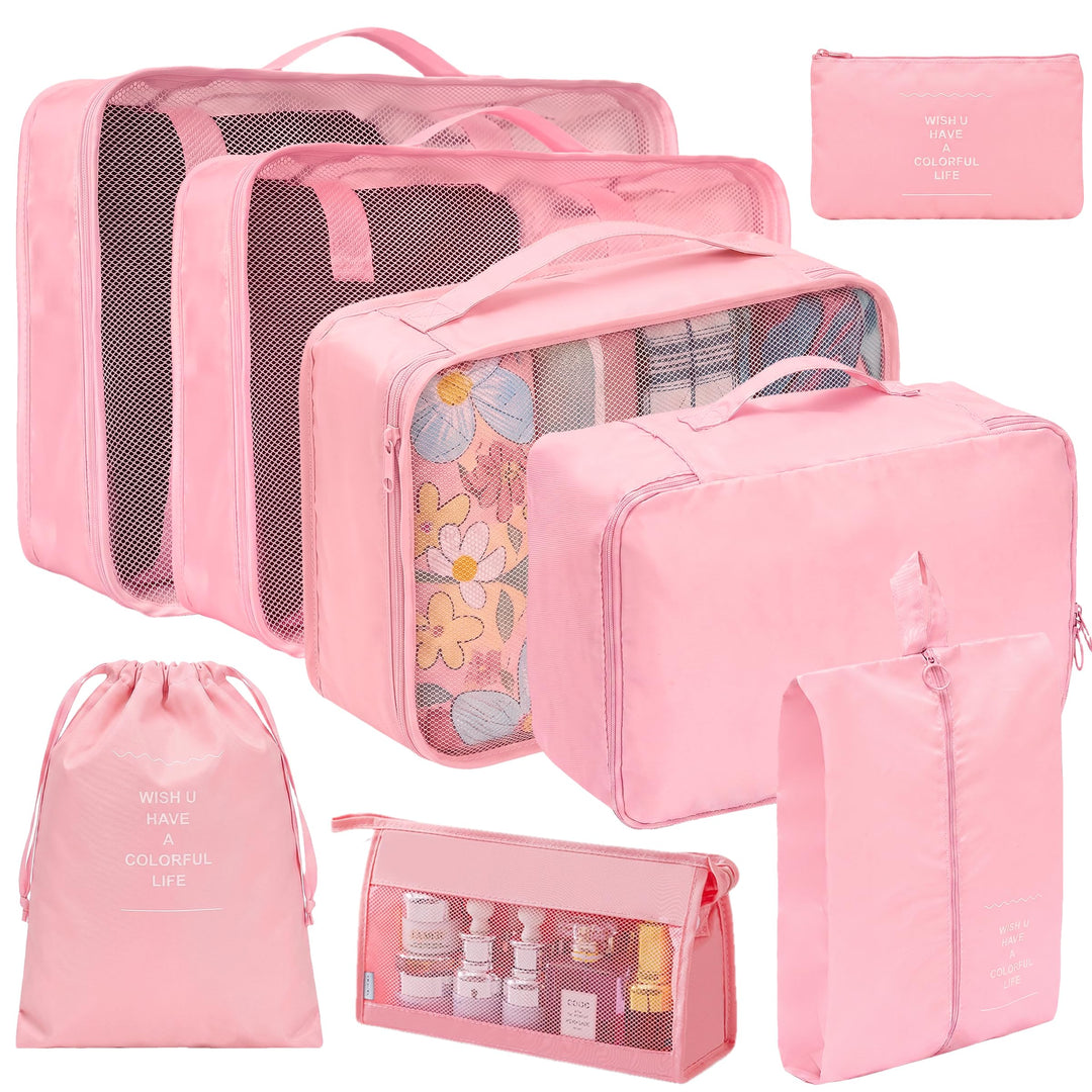 Packing Cubes 8er Set Koffer Organizer Packwürfel Set wasserdicht | Leichte Reise Packtaschen für Ko