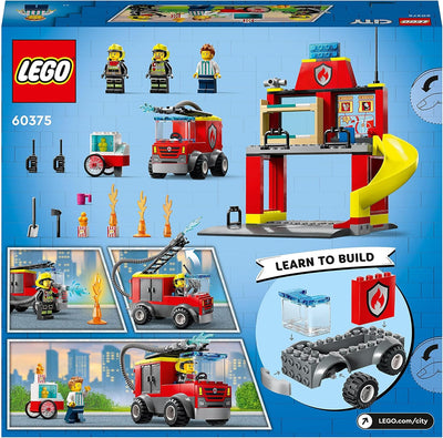 LEGO 60375 City Feuerwehr Feuerwehrstation und Löschauto, Lernspielzeug für Kinder ab 4 Jahren, Gesc