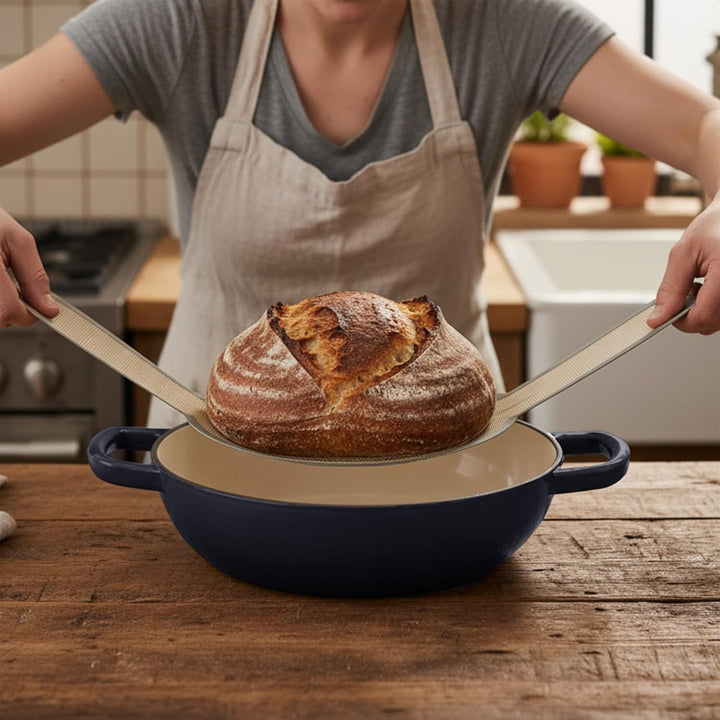 Mahlzeit Gusseisen Brottopf Set emailliert | 6,4 Liter | Blue Berry | Brotbackform mit Brotschlinge