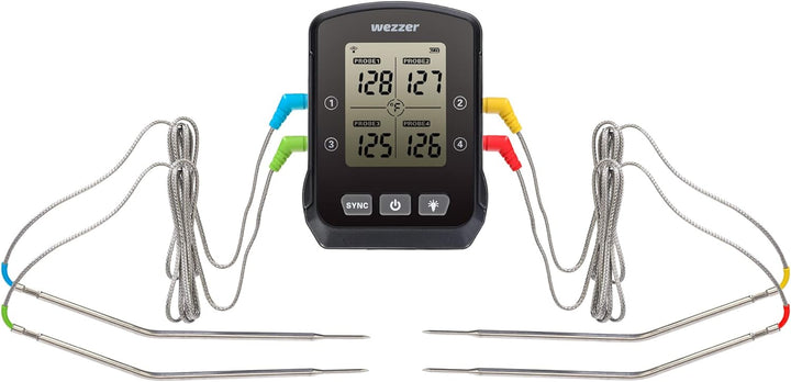 Levenhuk Wezzer Cook MT90 Kochtemperaturgerät mit 4 Thermosonden an Flexiblen Kabeln und Erweiterten
