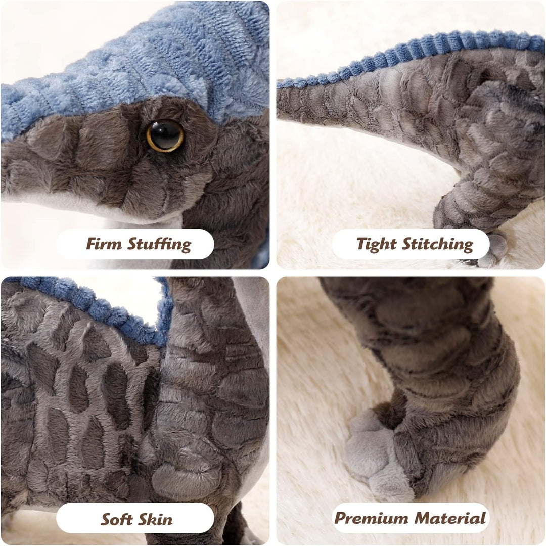 Dinosaurier-Plüschtier, 40,6 cm, Parasaurolophus-Stofftier-Überwurf, Plüschkissen, weich, grau, flau