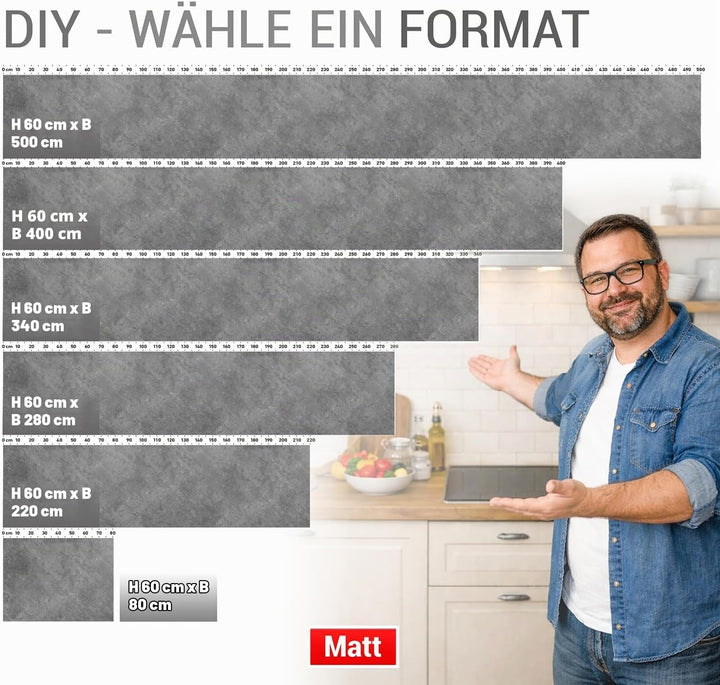 StickerProfis Küchenrückwand selbstklebend in Matt-Optik - 20GREY - 1.8mm, versteift, jeder Untergru