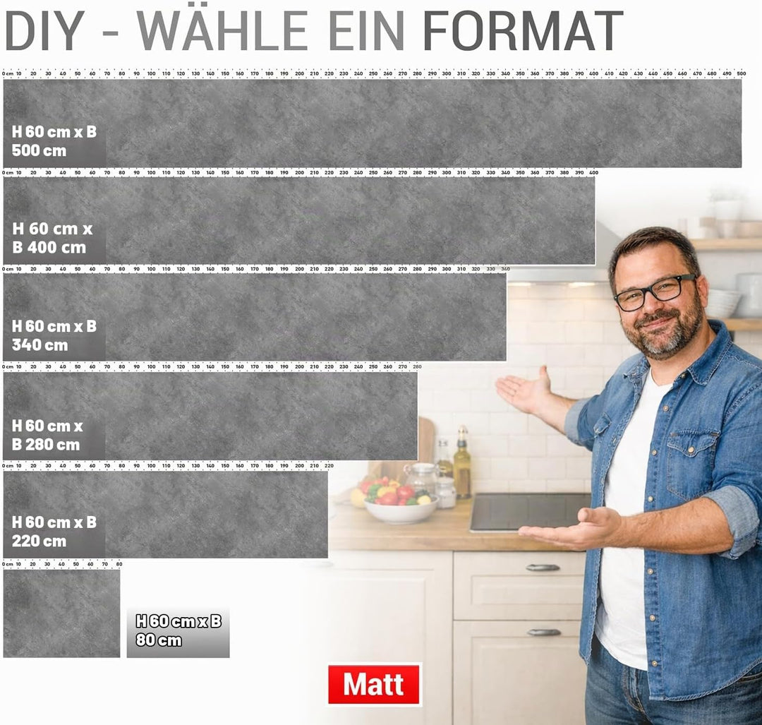 StickerProfis Küchenrückwand selbstklebend in Matt-Optik - 20GREY - 1.8mm, Versteift, alle Untergrün
