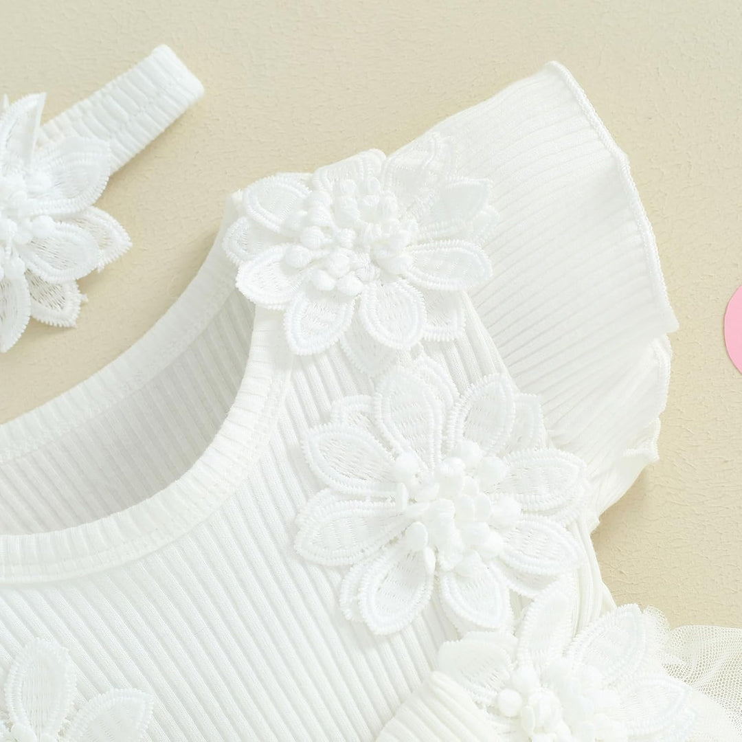 Baby Mädchen Sommerkleidung Spitzen-Strampler Erdbeer-Druck Ärmelloser Body Kleid Stirnband Sets Neu