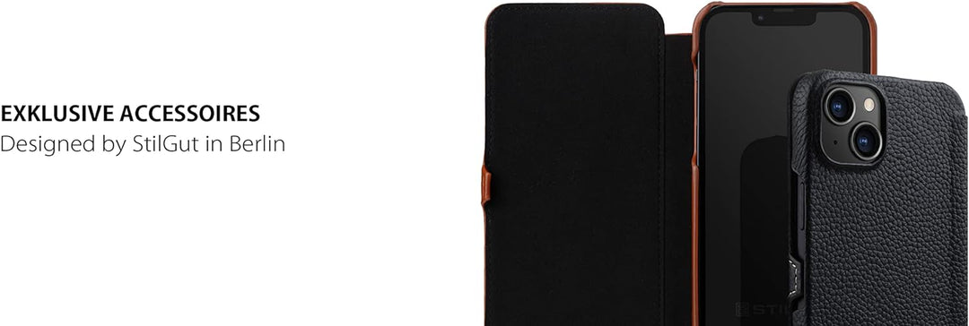 STILGUT Book Case kompatibel mit iPhone 14 Plus (6.7") Hülle aus Leder mit Clip-Verschluss, Klapphül