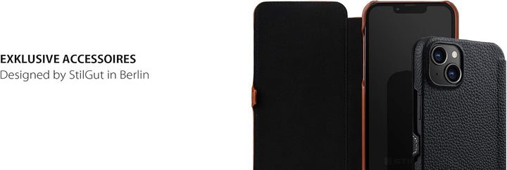 STILGUT Book Case kompatibel mit iPhone 14 Plus (6.7") Hülle aus Leder mit Clip-Verschluss, Klapphül