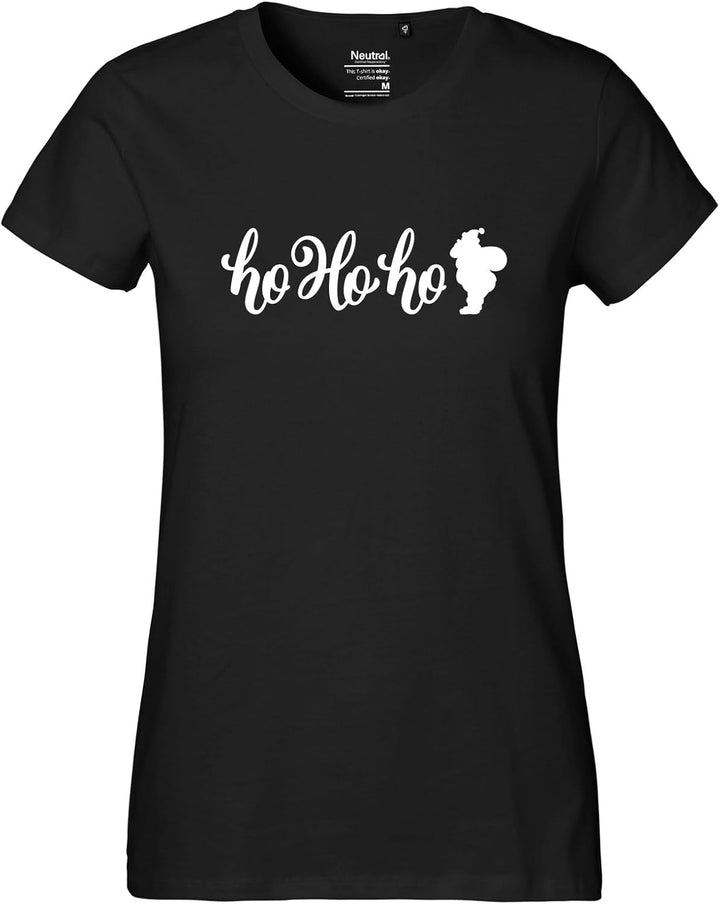Damen T-Shirt Ho Ho Ho Weihnachtsmann Geschenk Oberteil Grösse XS-XXL Bio Baumwolle Fairtrade Ho Ho