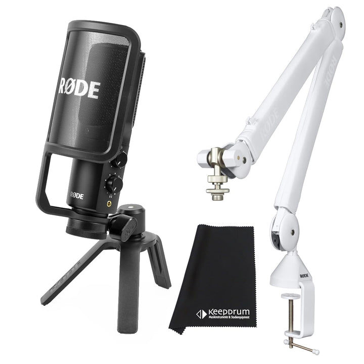Rode NT-USB+ Plus USB-Kondensatormikrofon + PSA1+ Plus Gelenkarm Weiss + keepdrum Mikrofasertuch Bun