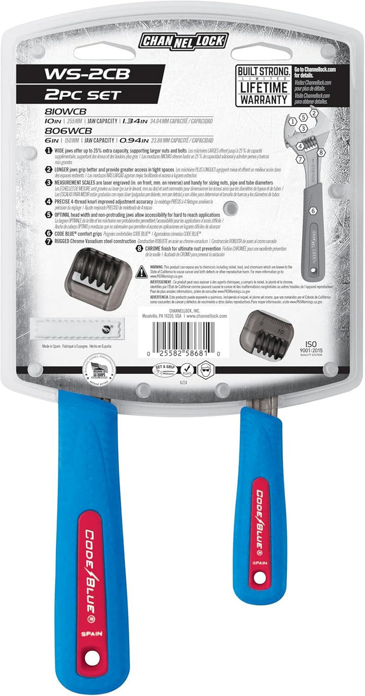 Channellock ws-2cb Schlüssel Set mit Code blau Griff, chrom, 2-teilig, Blau